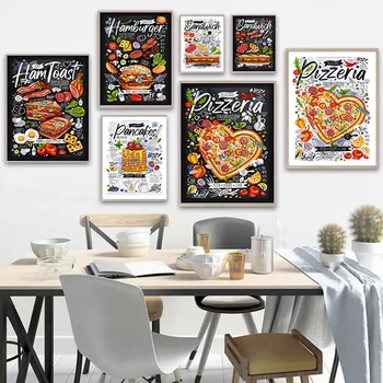 Pizza, Hamburger, Hot-Dog Poszter Nyomtatás Wall Art Vászon Festmény gyorsétterem Képet Étterem, Konyha, Étkező, lakberendezés