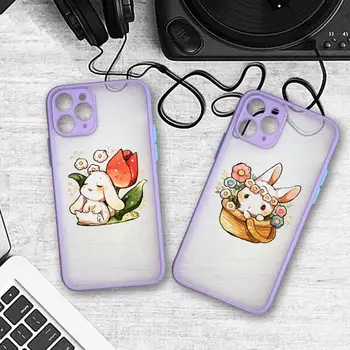 Aranyos Nyúl Rajzfilm Nyuszi Virág Nehéz Telefon Esetében Lökhárító Ütésálló iPhone 11 12 13 Pro Max Mini XR X XS 8 7Plus purple Cover