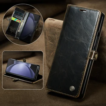 Ebesfous Luxus Retro Bőr Pénztárca Telefon Tok Samsung Galaxy Z Fold 5 Mágneses Szívó Bezárása Helyezze Be A Kártyát Tárca Borító