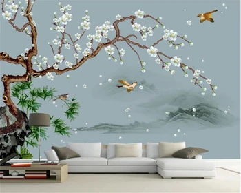 Egyedi háttérkép, fotó, kézzel festett virág, madár Kínai táj háttér fali dekoráció 3d wallpape