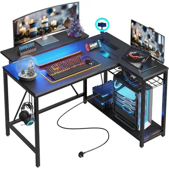 Kis Játék Íróasztal konnektorból 42 L Alakú LED Számítógép Asztal A Monitor Állvány Visszafordítható, Tároló Polcok, Bútorok Asztalok