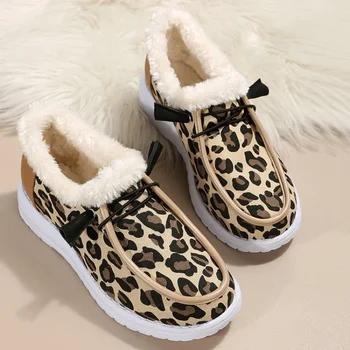 Snow csizma női 2023 téli leopárdmintás lapos alsó haza csizma női divat pamut botas alkalmi sport melegen csizma