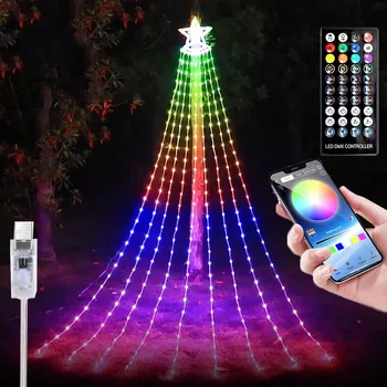 9X2.8M App Ellenőrzési Karácsonyi Vízesés Fény Szabadtéri Távoli 305 LED Smart Karácsonyi Csillag Fények RGB Esküvői Tündér String Fény