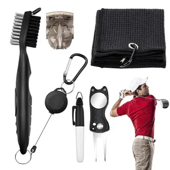 Golf Ecset Eszköz Golf Eszköz Készlet 5DB Található Eszköz Labdát Jelölő Kétoldalas Golf Club Ecset Golf Tisztító Kefe Tri-Fold Golf