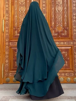 2Layers Chiffon Hosszú Khimar Nők Muszlim Hidzsáb Ima Eid Hijabs fejkendő itt a Kendő, Fátyol Hosszú Két Réteg Djellaba Niqab Ramadan 2024