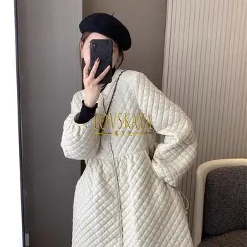Instagram Retro Lingge Laza, Vékony Pamut Ruha Közepes hosszúságú, Meleg Pamut Női Kabát