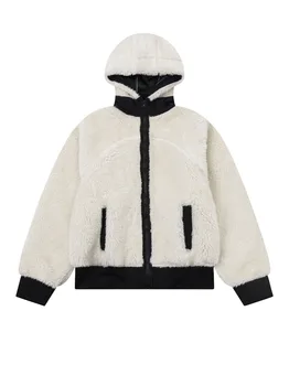 Bárány gyapjú kabát kapucnis rövid laza fit szegély rugalmas tervezési meleg, hangulatos 2023 téli új 1209