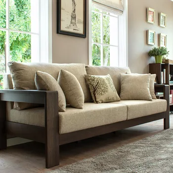 Tömör fa kanapé két fő részére, tölgy egyszerű, egyetlen személy szövet kanapé, Japán stílusú nappali bútor