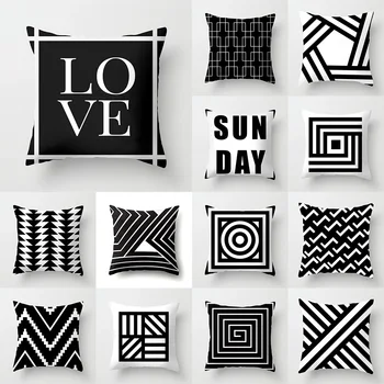 Északi geometrikus, fekete-fehér vonal párna párnahuzat haza nappaliban kanapé dekoráció poliészter párna 