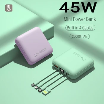 Power Bank 20000mAh Beépített Kábel-Gyors Töltés PD 45W Hordozható Felelős Mini Külső Akkumulátor 20W Powerbank iPhone 14 Xiaomi