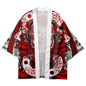 Japán Fox Szamuráj Nyomtatás Fehér Kimonó Streetwear Kardigán Strand Yukata Férfiak Nők Cosplay Haori Harajuku Maximum Ázsiai Ruházat