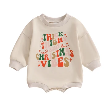 Baby Lányok Karácsonyi Alkalmi Játszó Khaki Hosszú Ujjú Sleeve Levél Nyomtatás Játszó