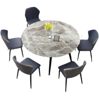 Rock lemez étkező asztal háztartási fény luxus forgó téglalap alakú minimalista kerek asztal, meg a szék szett
