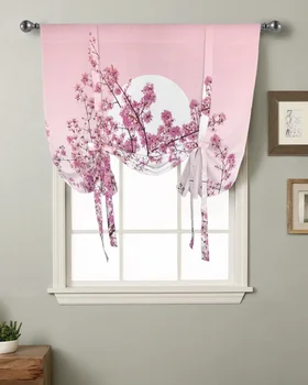 Japán cseresznyevirág Rózsaszín Virág, Ablak, Függöny Nappali Római Függöny Konyhai Kávézó Kösd Fel Rövid Függönyök