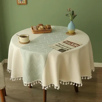 Egyszerű pamut, vászon, egyszerű, elegáns, háztartási kis kör alakú asztal ruhával, éjjeliszekrény, tea terítő