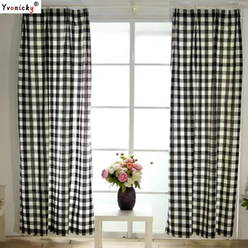 Klasszikus stílusú fekete-fehér rács ruha függöny félig árnyékban kockás ruha függöny a hálószoba, nappali pamut szövet