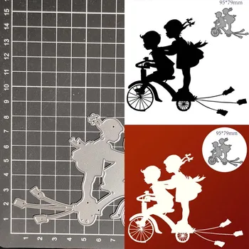 Fiú lány kerékpár Fém Vágó Meghal Stencil DIY Scrapbooking/fotóalbum Dekoratív Dombornyomás DIY Papír Kártyák