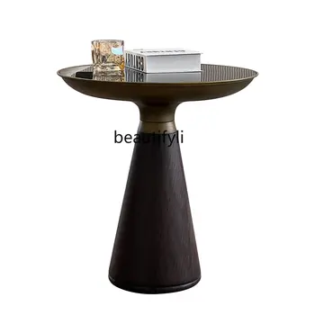 Olasz Fény Luxus Kanapé Oldalsó Asztal Üveg Asztal szabad Erkély Tömör Fa Tárgyalási Egyszerű Kis kerek Asztal dohányzóasztal