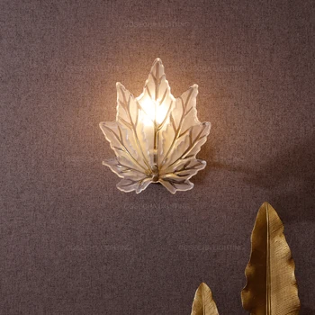 Juhar levelek, fali lámpák, üveg árnyékban réz fali gyertyatartó arany, réz fali lámpák dekorációs nordic hotel hálószoba fali lámpa