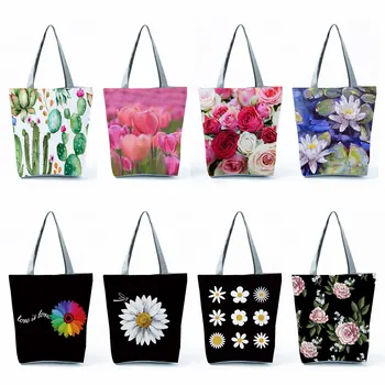 Új Alkalmi Vásárlás Tote Bags Nagy Kapacitású Utazási Strand Csomag Női Hölgy Válltáska Növény Virágmintás Női Kézitáska