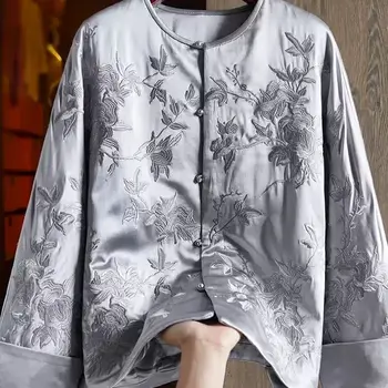 Őszi új kínai Hagyomány gomb hímzett kabát Nemzeti Stílus Női Kabát napi Vintage laza Felső Női Tang Öltöny