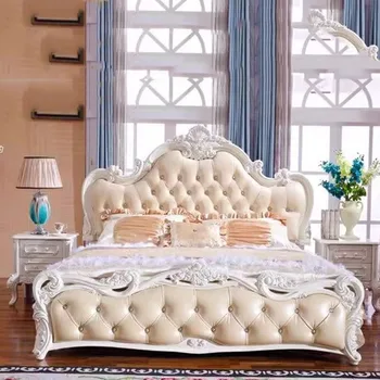 Skandináv Fa Luxus Franciaágy Queen Size Olcsó Kárpitozott Dupla Ágykeret Műbőr Cama Közös Otthon Bútor