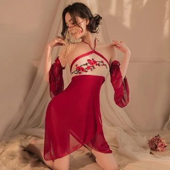 Klasszikus Kínai Vörös Hanfu Szoknya Antik Kísértés Hagyományos Szilva, Hímzett Ruha, Női Köntös Szexi Fehérnemű Szett Meleg Pizsama