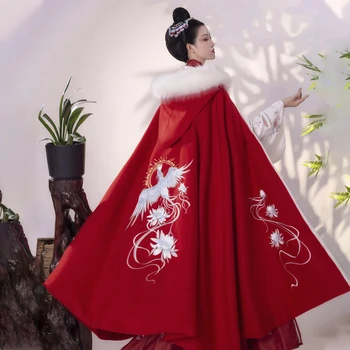 Hanfu hímzett női köpeny téli meleg köpenyt Kínai vastag kabát kapucnis ősi hagyományos cosplay női ruházat