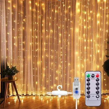 Függöny LED String Fények Garland Fesztivál, Karácsonyi Dekoráció, USB-Távirányító Nyaralás, Esküvő tündérfény a Hálószobában Otthon