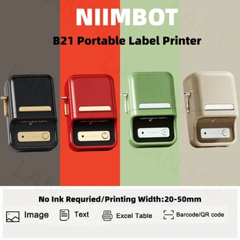 Niimbot B21 Címke Nyomtató Hordozható Kézi hőnyomtató Mini Vonalkód QR-Kód Matrica Papír Színű Rolls Készítő Kábel