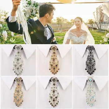 Fényes Fém Rövid Rész Gyémánt Nyakkendő Kristály Nyakkendőt Luxus Nyakkendő Esküvői Szertartás