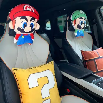 Super Mario Autó Párnák, Puha Plüss Párna Anime Ábra Varangy Luigi Cosplay Autó Ülés Fejtámasz Aranyos Ajándék, Autó Tartozékok