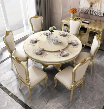 Amerikai fény luxus tömör fa asztal Európai márvány kerekasztal luxus villa táblázat