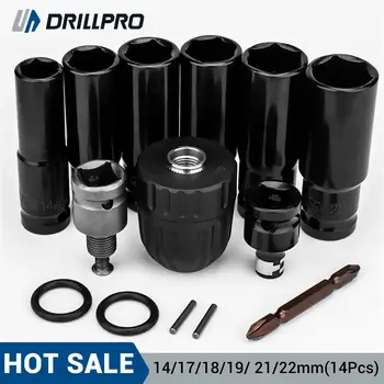 Drillpro 14Pc Elektromos ütvecsavarozó Hexs Aljzat Adapter Készlet fúrótokmány Meghajtó Elektromos Fúró Csavarkulcs Csavarhúzó Szerszám