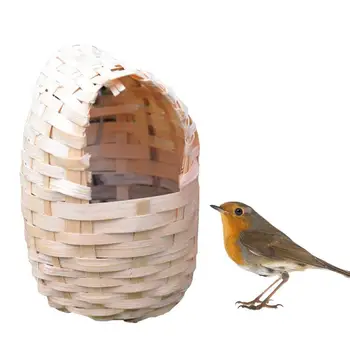 Kézzel Készített Természetes Bambusz Madár Ház Parrot-Finch Rejtekhely Ketrec Játék Kerti Menedéket Fészket A Madarak Kellékek