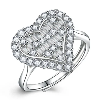 Divat Lady Ezüst 925 Sterling Gyűrű Női Ékszerek Luxus Kristály Szív Hölgy Menyasszonyi Esküvői Gyűrű Szett, Fényes Kövek
