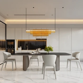 Olasz minimalista fekete kő födém szürke acél étkező asztal, szék kombináció egyszerű, modern, high-end tervező
